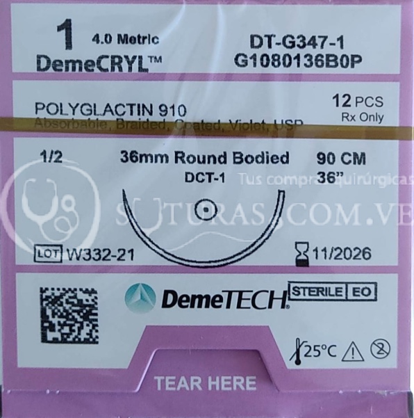 ( G1080136B0P / J341 ) DemeTECH DemeCRYL 1 Conica 36mm 1/2c 90cm Cx12 11/2026