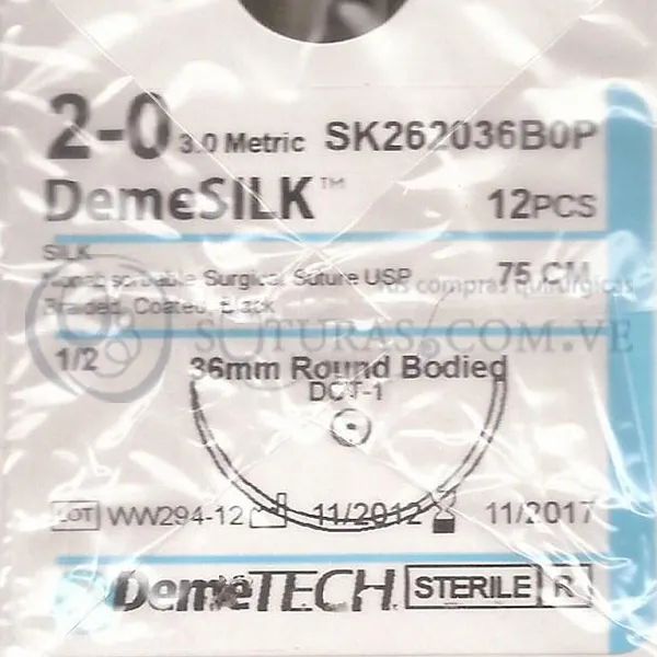 ( SK262036B0P / K843 ) DemeTECH Seda 2-0 Conica 36mm 1/2c 75cm Cx12 VENCIDO