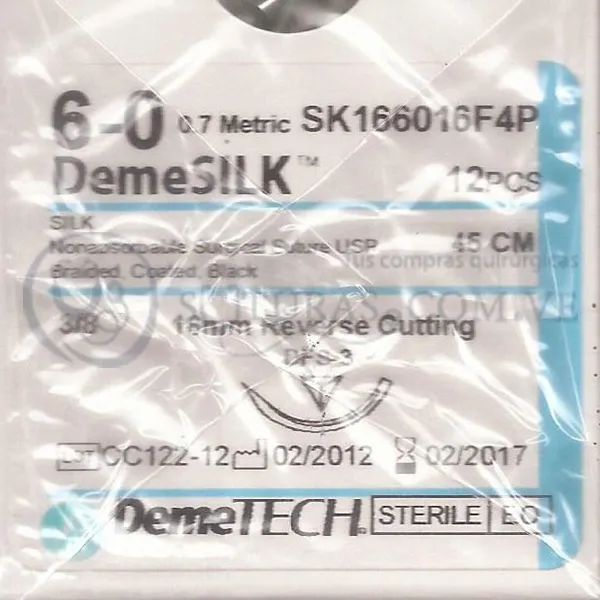 ( SK166016F4P / 181 ) DemeTECH Seda 6-0 Cort 16mm 3/8c 45cm Cx12 VENCIDO