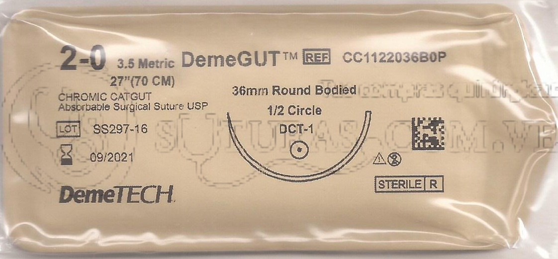 ( CC1122036B0P / 811 ) DemeTECH Cromico 2-0 Conica 36mm 1/2c 70cm UNIDAD 09/2021