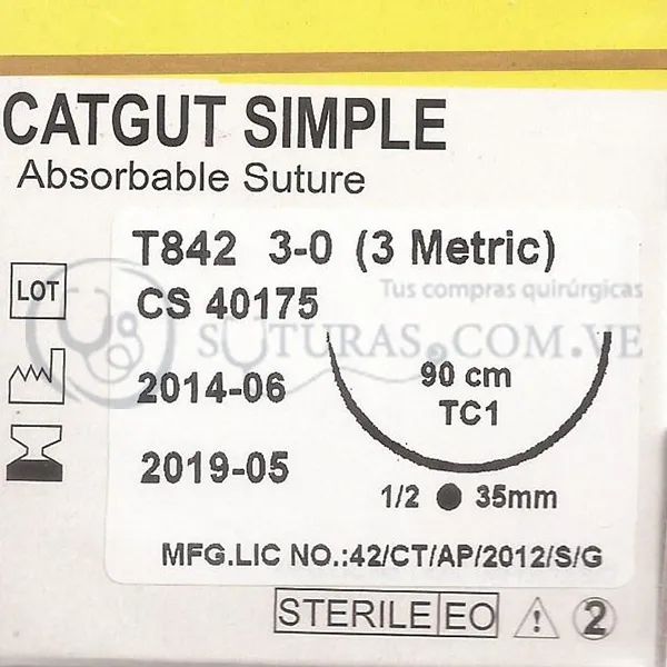 ( T842 / 842 ) Sabrimedical Simple 3-0 Conica 36mm 1/2c 70cm Cx12 VENCIDO