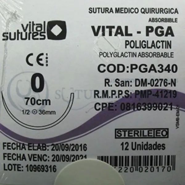 ( PGA340 / J340 ) Vital poliglact 0 Conica 36mm 1/2c 70cm Cx12 09/2021