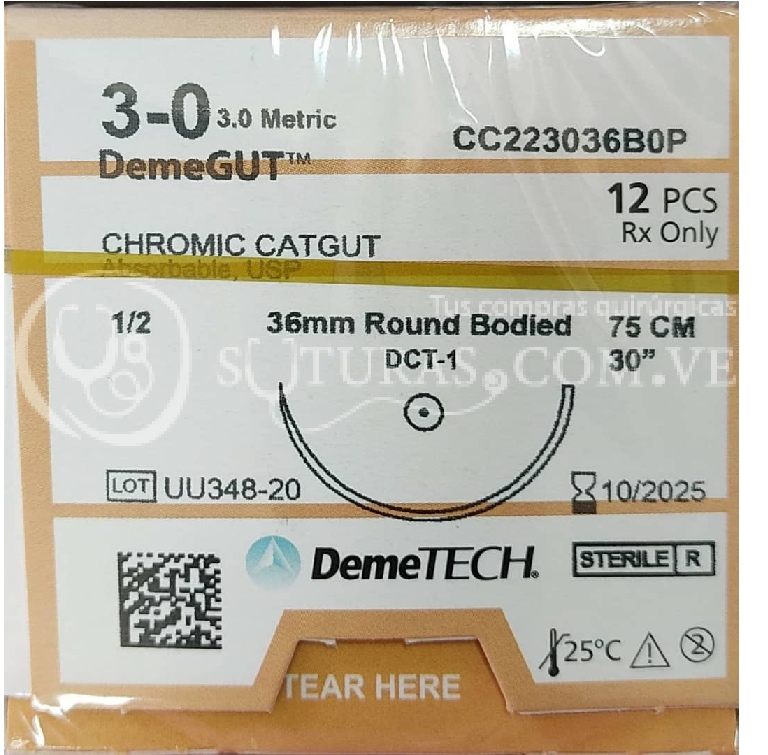 ( CC223036B0P / 810 ) DemeTECH Cromico 3-0 Conica 36mm 1/2c 75cm Cx12 10/2025