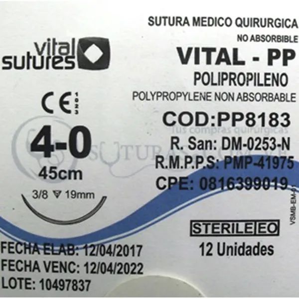 ( PP8183 / 8183 ) Vital Poliprop 4-0 Cort 19mm 3/8c 45cm Cx12 04/2022
