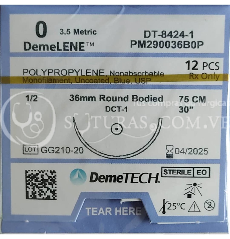 ( PM290036B0P / 8424 ) DemeTECH Poliprop 0 Conica 36mm 1/2c 75cm Cx12 04/2025