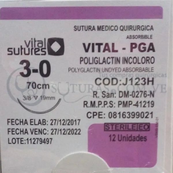 ( PGA123 / J123 ) Vital poliglact 3-0 Cortante 19mm 3/8c 70cm Cx12 12/2022
