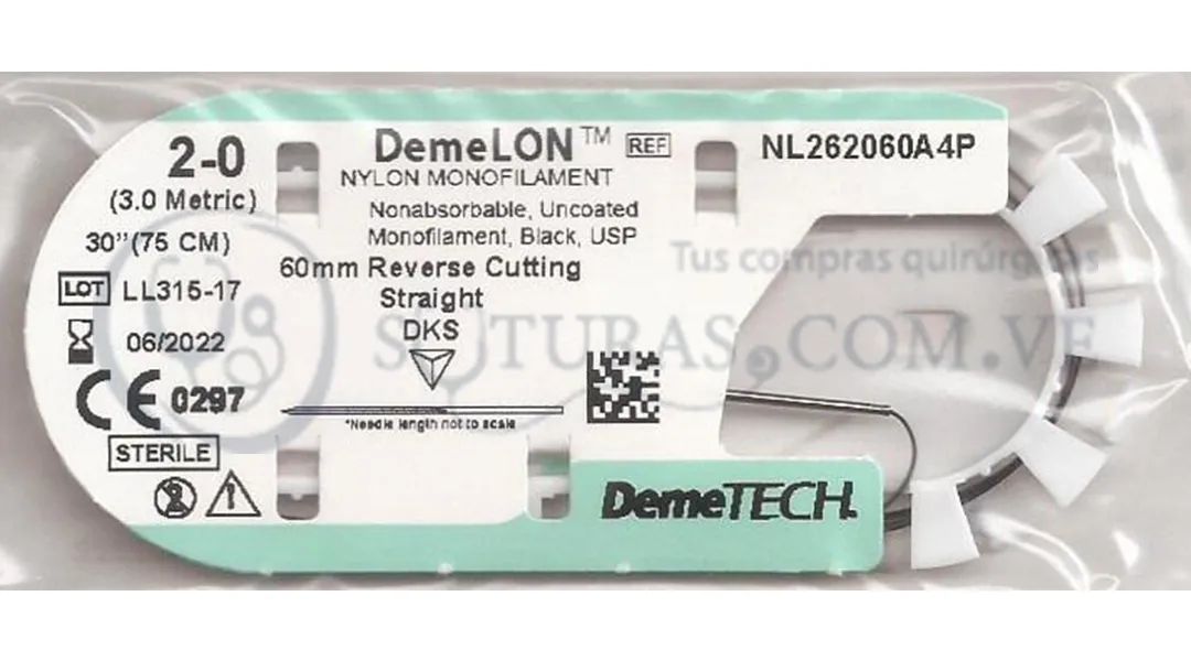 ( NL262060A4P / 628 ) DemeTECH Nylon 2-0 Recta 60mm . 75cm UNIDAD 06/2022