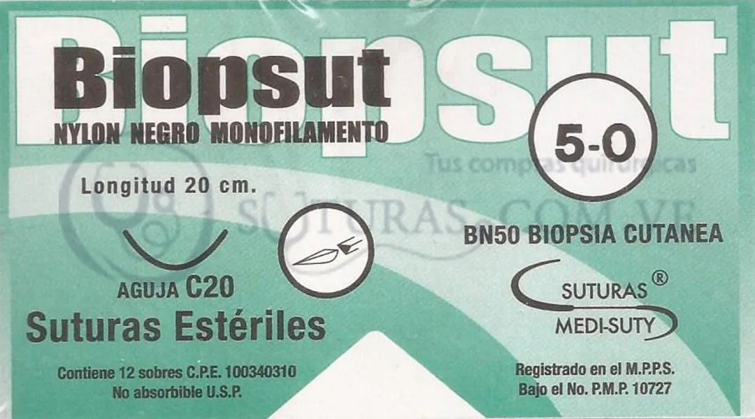 ( BN50 / Negro ) Medisuty Biopsut 5-0 Cort 20mm 3/8c 20cm Cx12 03/2022