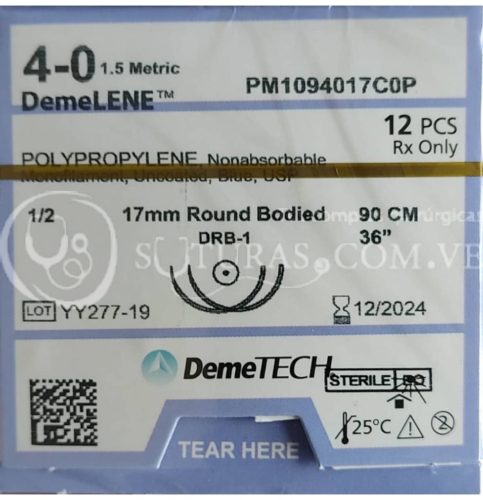 ( PM1094017C0P / 9557 ) DemeTECH Poliprop 4-0 Coni 2x17mm 1/2c 90cm Cx12 12/2024