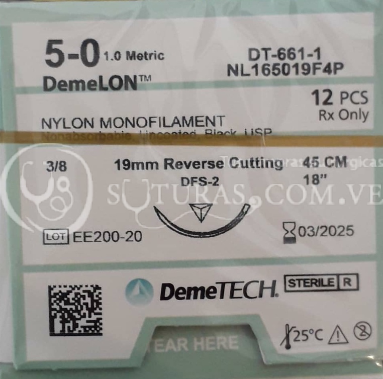 ( NL165019F4P / 14501 ) DemeTECH Nylon 5-0 Cort 19mm 3/8c 45cm Cx12 03/2025