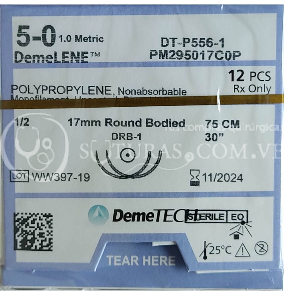 ( PM295017C0P / 9556 ) DemeTECH Poliprop 5-0 Conic 2x17mm 1/2c 75cm Cx12 11/2024