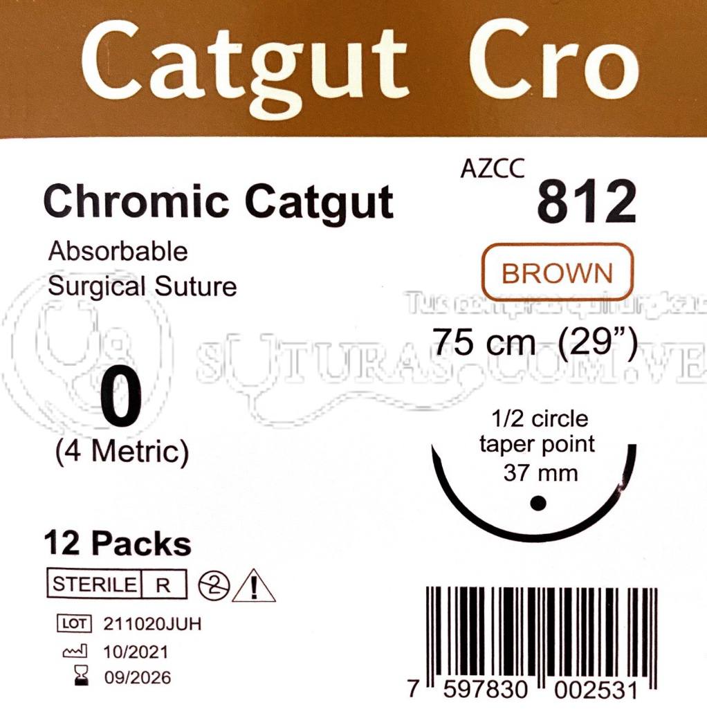 ( AZCC-812 / 812 ) Catgut Cromico 0 Conica 37mm 1/2c 75cm Cx12 09/2026