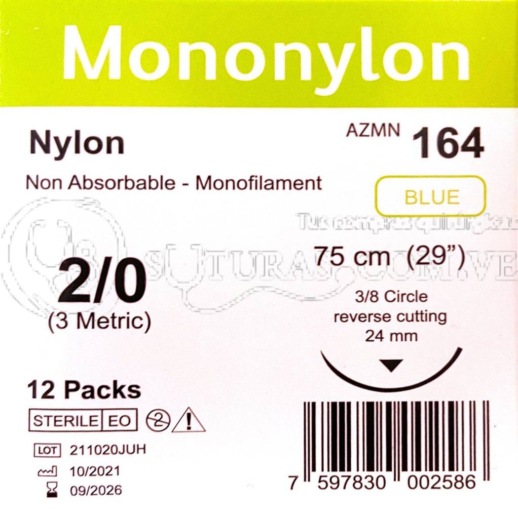 ( AZMN-164 / 164 ) Arizi Mononylon 2-0 Cort 24mm 3/8c 75cm Cx12 09/2026