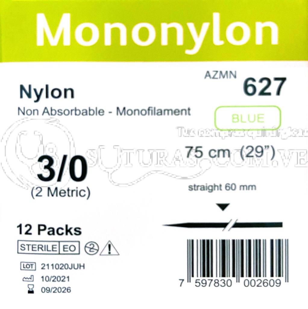 ( AZMN-627 / 627 ) Arizi Mononylon 3-0 Recta 60mm 75cm Cx12 09/2026