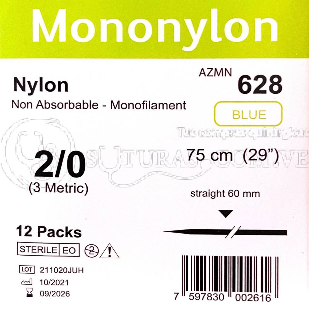 ( AZMN - 628 / 628 ) Arizi Mononylon 2-0 Recta 60mm 75cm Cx12 09/2026