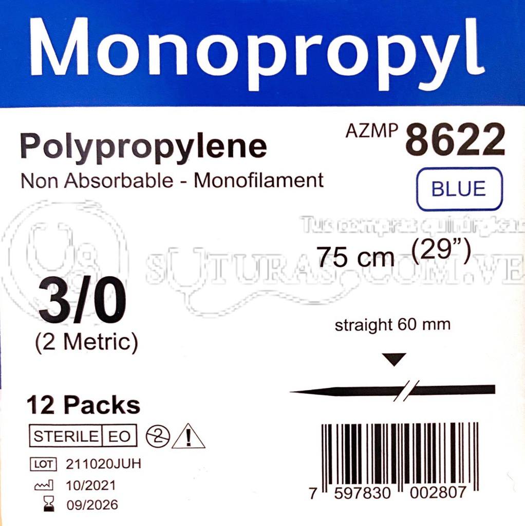 ( AZMP-8622 / 8622 ) Arizi Monoprop Poliprop 3-0 75cmRecta 60mm  Cx12 09/2026