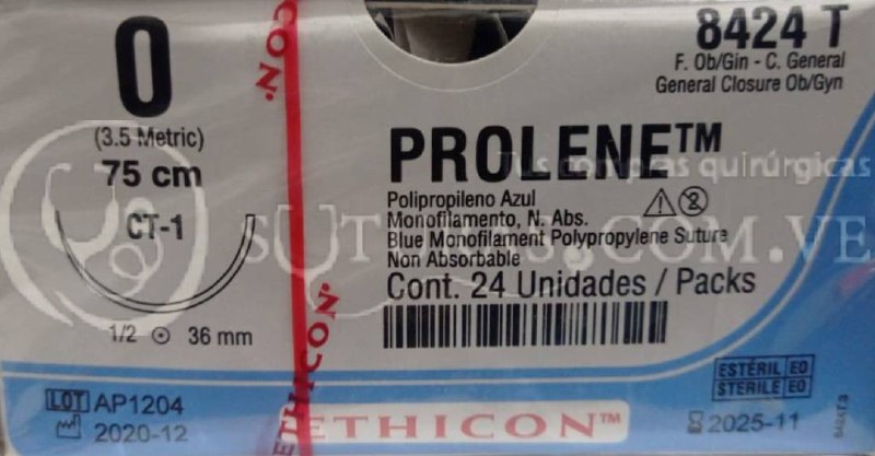 ( 8424T / 8424 ) Ethicon Prolene Poliprop 0 Conica 36mm 1/2c 75cm Cx24 11/2025